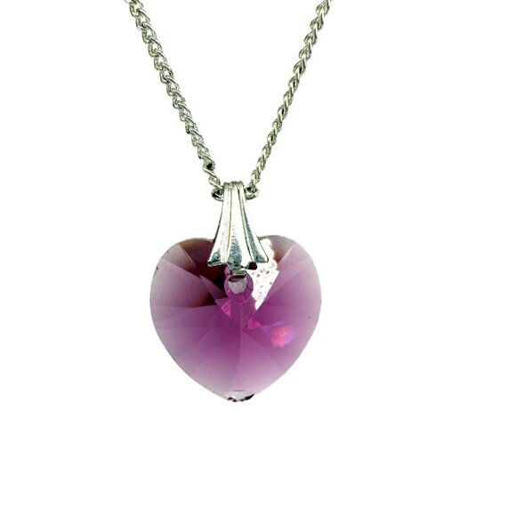 Inspired Crystal Amethyst Heart Earring and Necklace Set - Picture 3 of 3